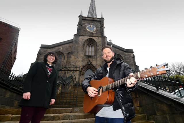 Dan Hebden and Rev Eve Ridgeway pictured outside St Georges Church, Great George Street, Leeds.
Picture by Simon Hulme