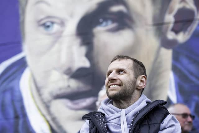 Rob Burrow, pictured in front of a mural of himself painted on the wall on the Leeds University Students building. Picture by Allan McKenzie/SWpix.com