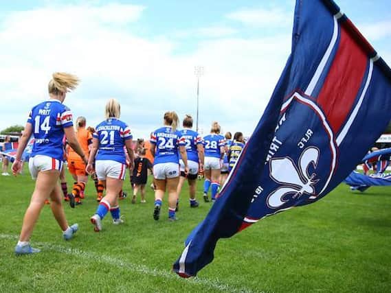 Trinity women's side walk out for a Challenge Cup semi-final against Castleford Tigers in 2019. Picture by Ash Allen/SWpix.com.