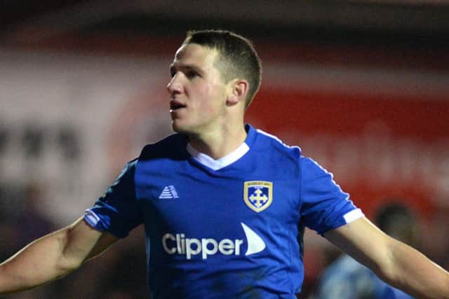 Former Guiseley striker John Rooney scored Stockport's third goal. Picture: Bruce Rollinson.