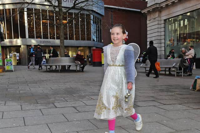 The eight-year-old completed her final 12,000 steps through Leeds city centre on Saturday