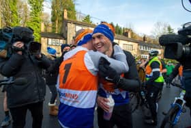 Kevin Sinfield finishes his final 7 in 7 marathon challenge in support of former team-mate Rob Burrow and MND Association. Picture: Bruce Rollinson