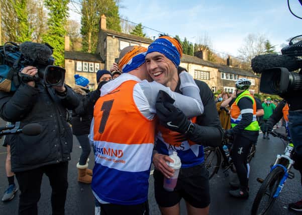 Kevin Sinfield finishes his final 7 in 7 marathon challenge in support of former team-mate Rob Burrow and MND Association. Picture: Bruce Rollinson