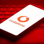 File photo dated of the logo for telecoms giant Vodafone,