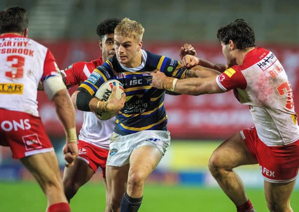 BRIGHT FUTURE: Alex Sutcliffe, seen in action against St Helens in October, had an impressive year for Leeds Rhinos.  Picture: Bruce Rollinson