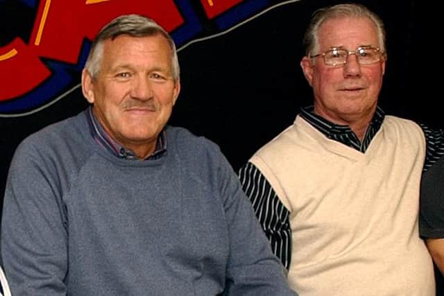 Belle Vue legends: Rugby league's record points scorer Neil Fox, left, and close friend and former Wakefield Trinity and Great Britain team-mate Ian Brooke.