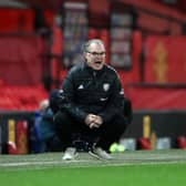 STICKING TO HIS GUNS: Leeds United head coach Marcelo Bielsa during the 6-2 reverse against Manchester United at Old Trafford. Photo by Nick Potts - Pool/Getty Images.