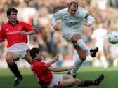 CAPTAIN FANTASTIC: Whites skipper Gary McAllister set the ball rolling for Leeds United's 3-1 victory against visiting Manchester United on Christmas Eve of 1995 with his early penalty at Elland Road. Picture by Varleys.