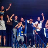 WE'VE DONE IT! Leeds United's players celebrate promotion to the Premier League on the evening of Friday, July 17 at Elland Road after Huddersfield Town's victory against West Brom. Picture by Bruce Rollinson.