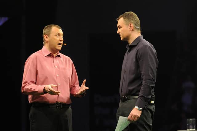 Dave Clark and Wayne Mardle Premier League Darts in Leeds (Picture: Steve Riding)