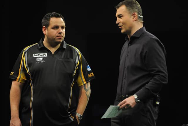 Dave Clark with Adrian Lewis Premier League Darts (Picture: Steve Riding)