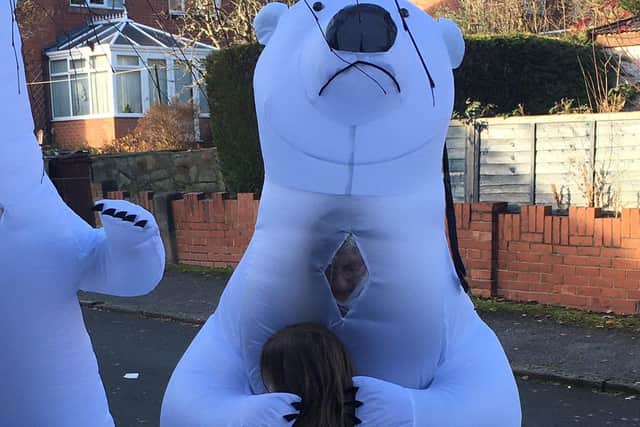 The inflatable polar bear outfits were bought online (photo: Neil Walshaw).