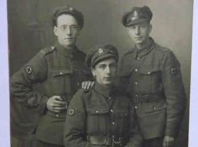 Three English soldiers of the medical corps, taken in Ronse. PIC: Ronse 14-18 Committee