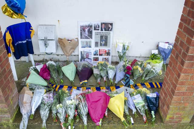 Flowers and messages at the Oulton Raiders club-house for Rocky Whitehead.