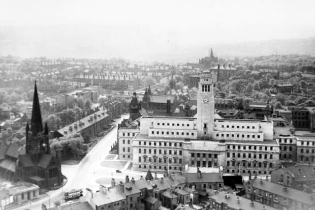 An aerial view of the University's Leeds Parkinson Building in May 1952.