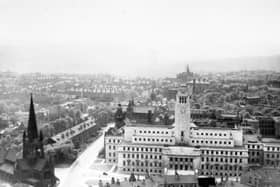 An aerial view of the University's Leeds Parkinson Building in May 1952.