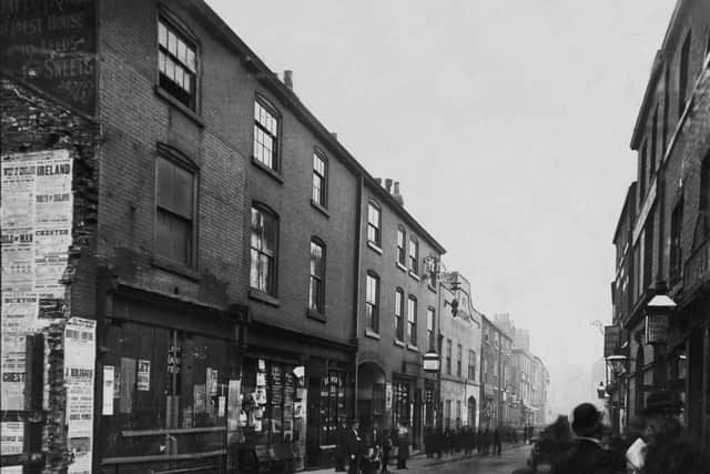 Vicar Lane when it was a much narrower, cobbled thoroughfare.