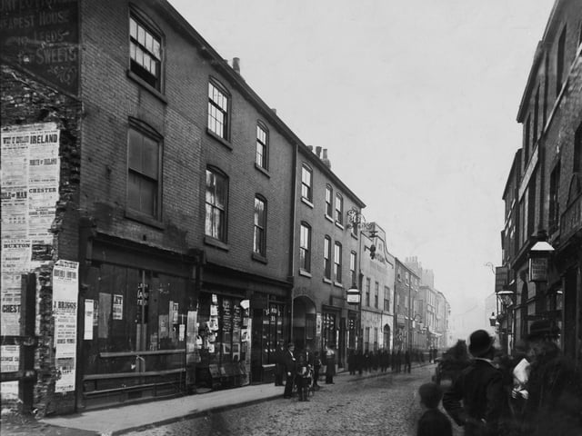 Vicar Lane when it was a much narrower, cobbled thoroughfare.