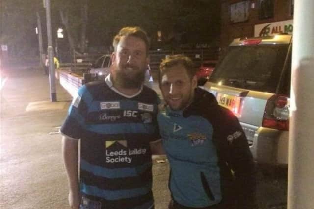 Ryan with his hero Rob Burrow after a matchat Headingley Stadium