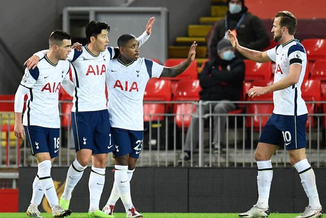 Tottenham Hotspur celebrate at Anfield. Pic: Getty