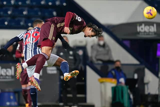 FIGHTING TALK: From Leeds United defender Pascal Struijk, pictured defying striker Karlan Grant in Tuesday's 5-0 win at West Brom. Photo by TIM KEETON/POOL/AFP via Getty Images.