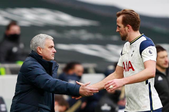 Tottenham Hotspur boss greets Harry Kane. Pic: Getty