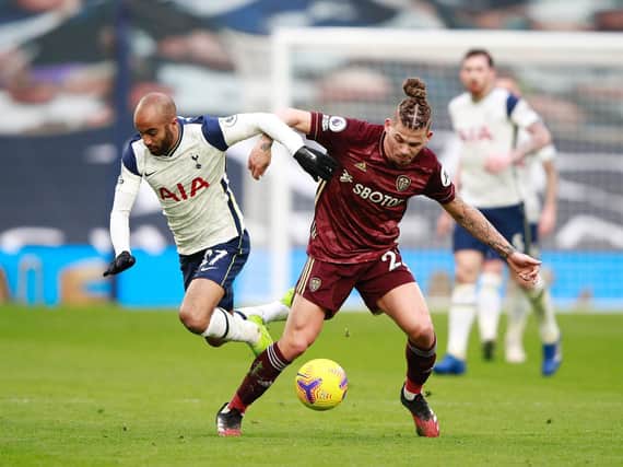 GOOD DAY - Kalvin Phillips might have ended up on the losing side but he worked his way into the game and did well on and off the ball for Leeds United against Spurs. Pic: Getty