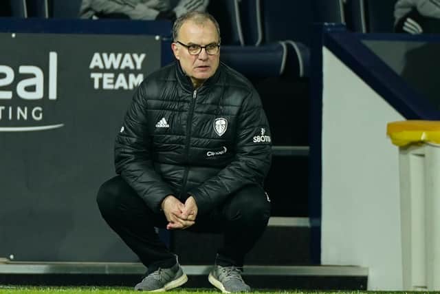 LATEST TEST: For Leeds United under head coach Marcelo Bielsa, pictured during Tuesday night's 5-0 romp at West Brom. Photo by Tim Keeton - Pool/Getty Images.