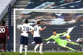 Tottenham Hotspur striker Harry Kane converts a penalty against Leeds United. Pic: Getty