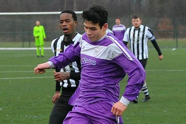 Alex Diaz of Leeds Medics and Dentists in action against Stanley United on Saturday. Picture: Steve Riding.