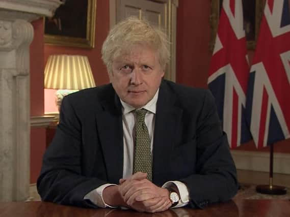Prime Minister Boris Johnson making a televised address to the nation from 10 Downing Street, London, setting out new emergency measures to control the spread of coronavirus in England. Picture: PA Video/PA Wire