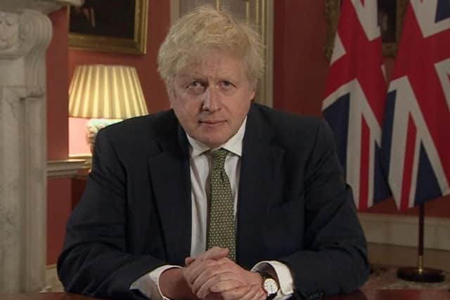 Prime Minister Boris Johnson during his televised statement to the nation on Monday night. Picture: PA Video/PA Wire