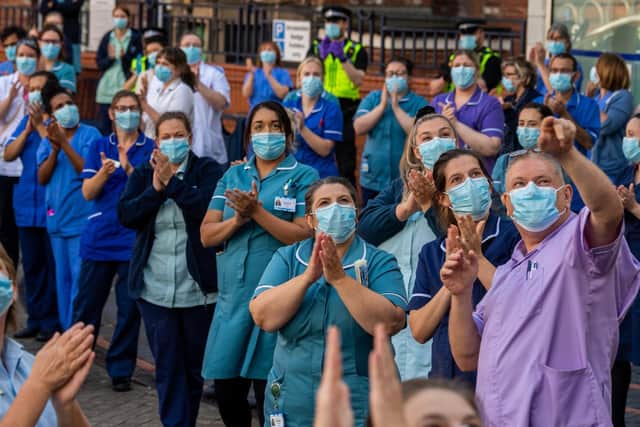 Staff at Leeds General Infirmary during the Clap for Carers last year.