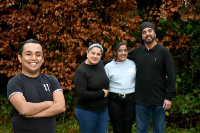 Akash Suryavansi pictured with mum Tina, his twin sister Dinish and dad Aky.