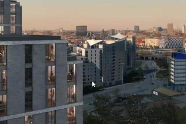 An artist's impression showed a view of the flats with the city of Leeds on the horizon.