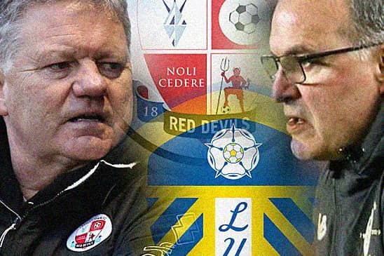 CUP CLASH: Between Crawley Town boss John Yems, left, and Leeds United head coach Marcelo Bielsa, right. Graphic by Graeme Bandeira.