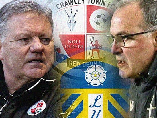 CUP CLASH: Between Crawley Town boss John Yems, left, and Leeds United head coach Marcelo Bielsa, right. Graphic by Graeme Bandeira.