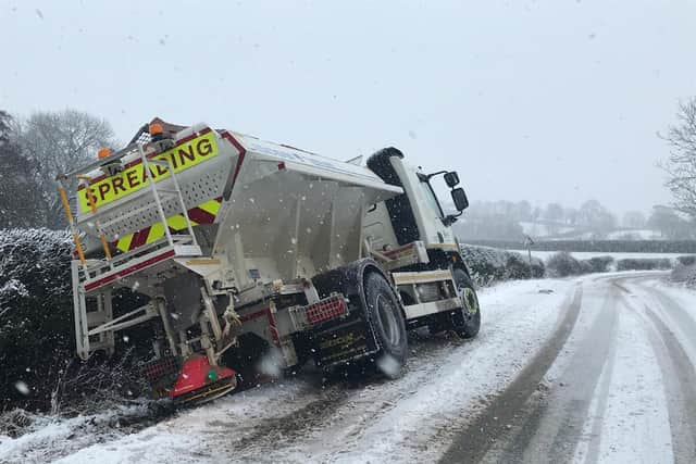 The gritter in a ditch in Shadwell, north Leeds.