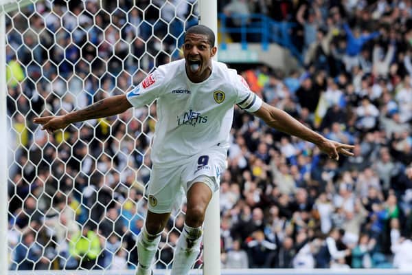 Jermaine Beckford celebrates scoring against Bristol Rovers at Elland Road in May 2010. PIC: Getty