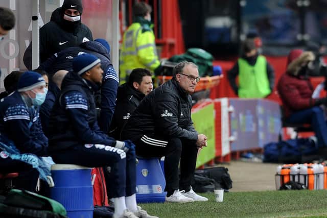 TRIPLE CHANGE - Marcelo Bielsa made three substitutions at the interval of Leeds United's FA Cup game at Crawley Town and the Whites suffered in the second half. Pic: Simon Hulme.