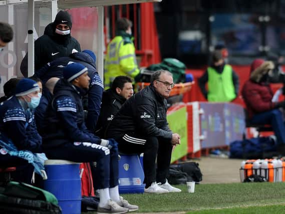 TRIPLE CHANGE - Marcelo Bielsa made three substitutions at the interval of Leeds United's FA Cup game at Crawley Town and the Whites suffered in the second half. Pic: Simon Hulme.