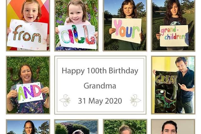 Margaret Marshall's grandchildren and great-grandchildren help her celebrate her 100th birthday remotely in May last year.