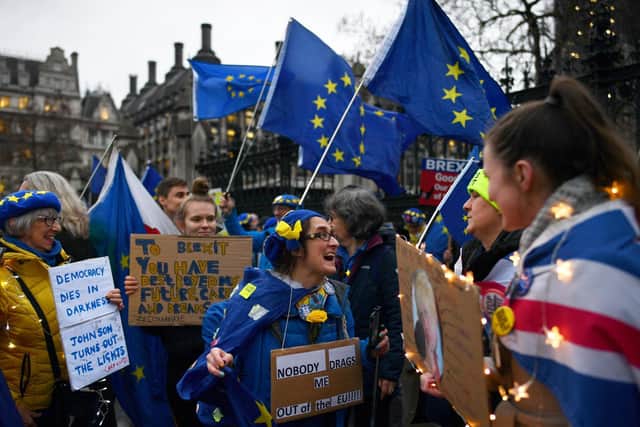 Pro-EU protesters outside Parliament in Westminster. Picture: Getty