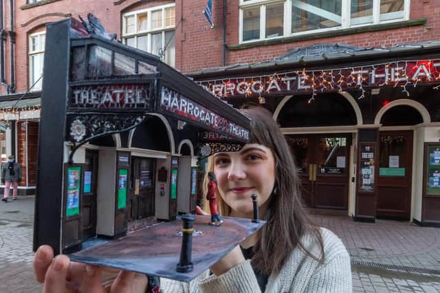 Caitlin Mawhinney, 23, of Knaresborough, a freelance theatre designer who has built a model of Harrogate Theatre.
