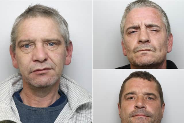 Carl Sykes (pictured left), Paul Sykes (top right) and Dean Thomas (bottom right) were jailed for burglary of a house in Beeston.