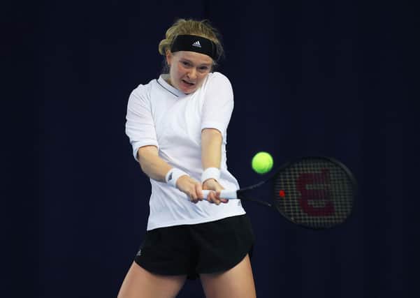 ON THE RISE: Francesca Jones plays against Jodie Burrage in  the Battle of the Brits Premier League at the National Tennis Centre oin December. Picture: Julian Finney/Getty Images for LTA