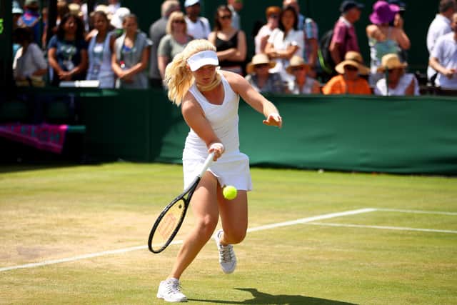Yorkshire's Francesca Jones plays against China's Xin Yu Wang during their Girl's Singles first round match at Wimbledon in July 2017. Picture: Clive Brunskill/Getty Images