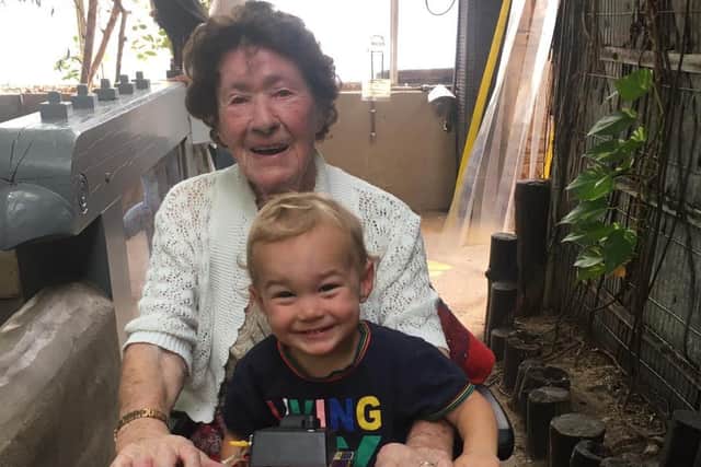 Margaret Marshall, pictured with great grandson Oscar, celebrated her 100th birthday last May.