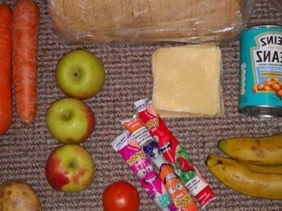 This food parcel was shared on Twitter, apparently supposed to feed a child for 10 lunches (Picture: Twitter)