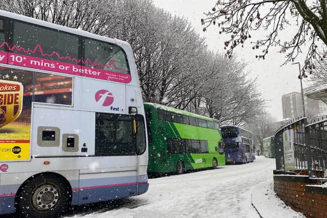 A line of buses are stuck in Kirkstall Hill - 10 in total